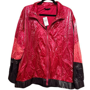 NWT LALA Anthony shiny windbreaker jacket in red and black, 2X